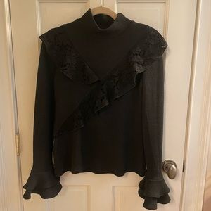 Saylor Black Lace, Mock Neck, Bell Sleeved Sweater